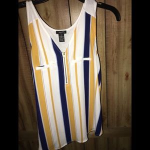 Yellow, blue, and white blouse